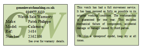 Patek Philippe Calatrava 3484 warranty Patek Philippe Calatrava 3484 warranty